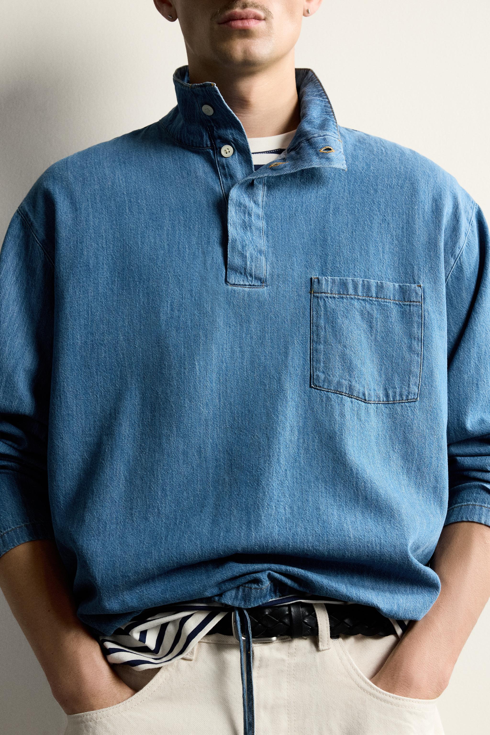 CHEMISE POLO EN DENIM LÉGER DÉLAVÉ